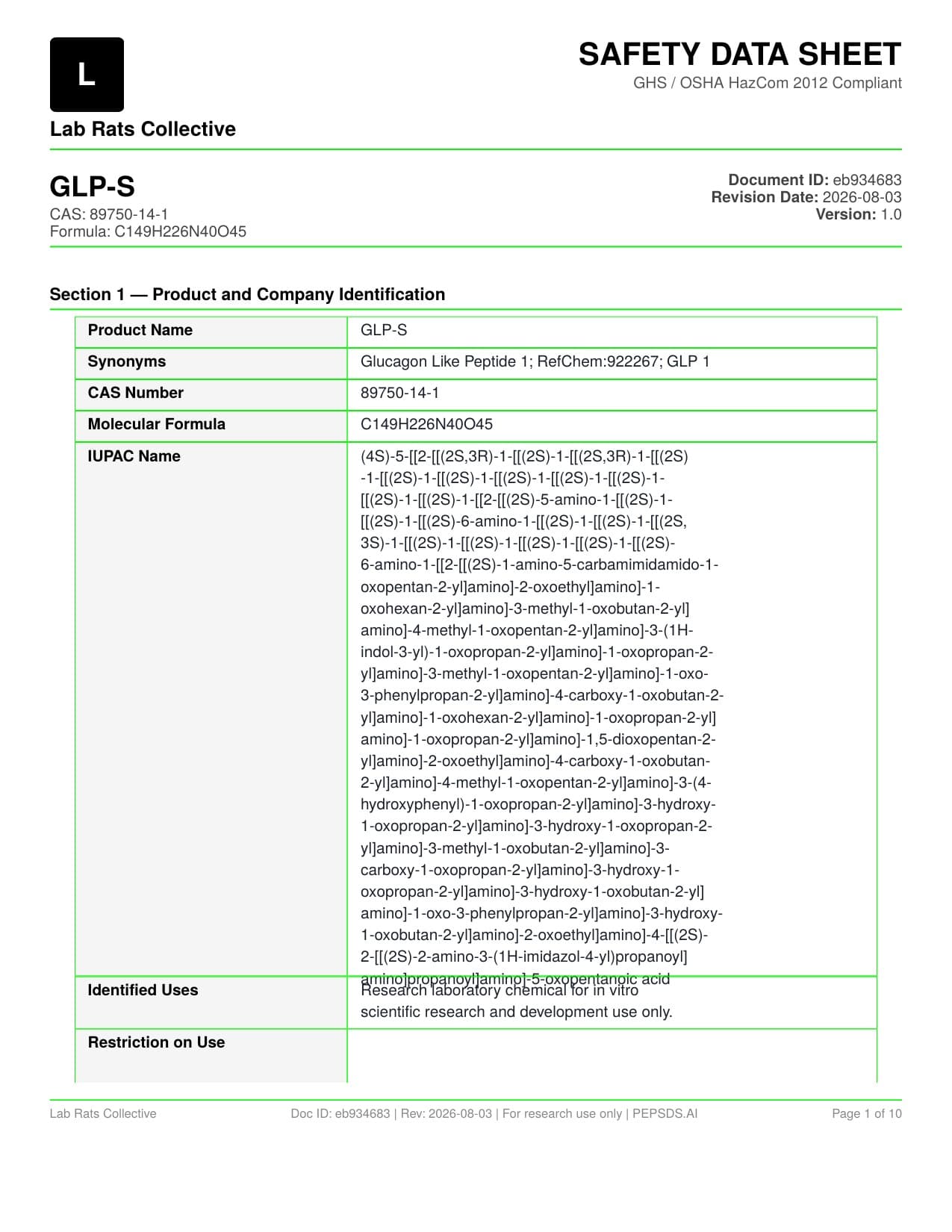 GLP-S 20MG SDS