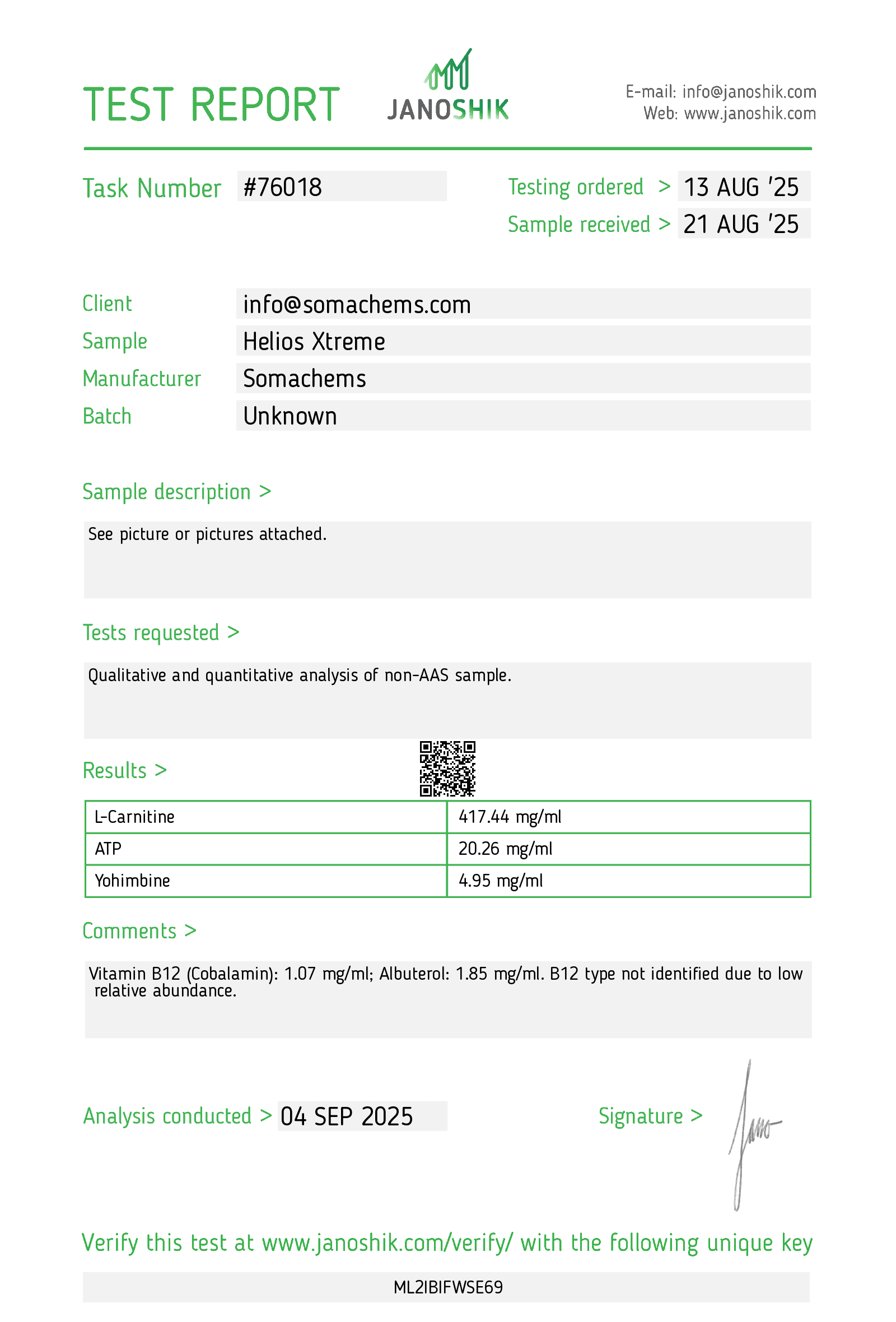 Super Helios 20ml COA